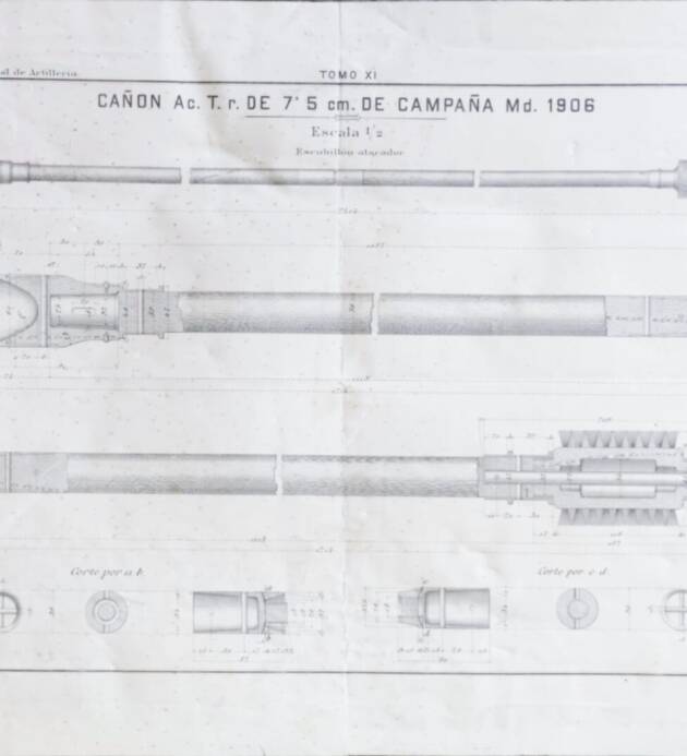 LÁMINA DE ESCOBILLÓN - ATACADOR DEL CAÑÓN Ac. T. r. DE 7,5 CM DE CAMPAÑA Md.  1906