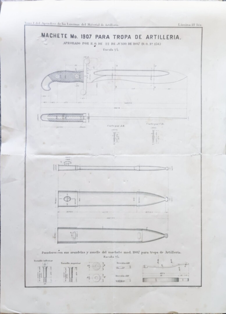 LAMINA MACHETE 1907 PARA TROPA DE ARTILLERÍA.