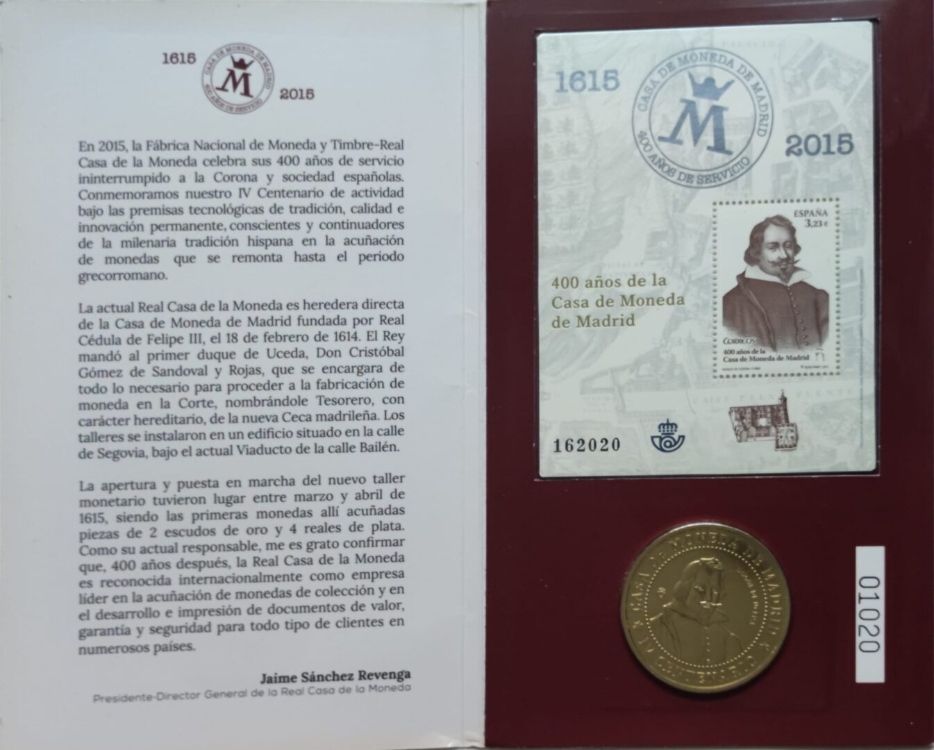 CONJUNTO DE MEDALLA Y SELLO CONMEMORATIVO DE LOS 400 AÑOS CASA DE LA MONEDA DE MADRID - Imagen 3