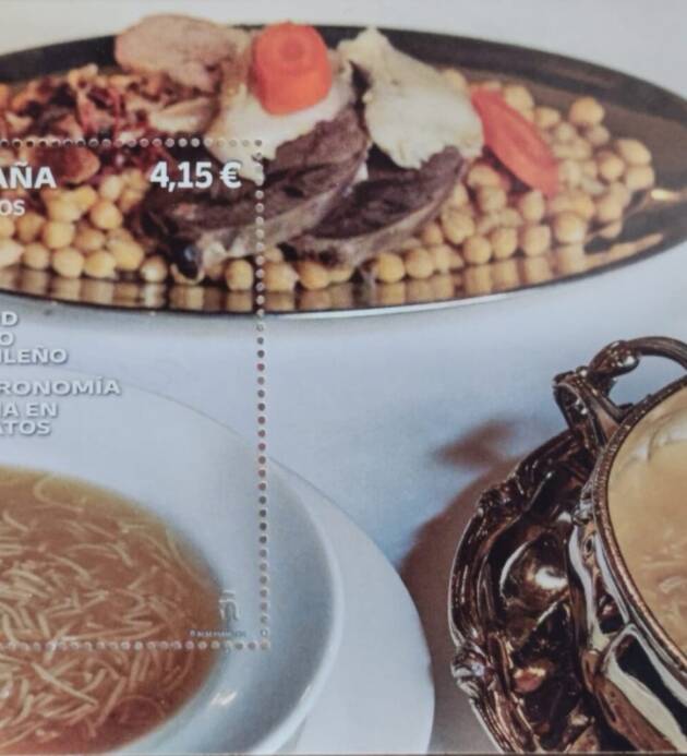 HOJA BLOQUE GASTRONOMÍA ESPAÑA EN 19 PLATOS. 2021. COCIDO MADRILEÑO