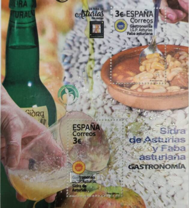 HOJA BLOQUE 2020 GASTRONOMÍA. SIDRA DE ASTURIAS Y FABA ASTURIANAS.