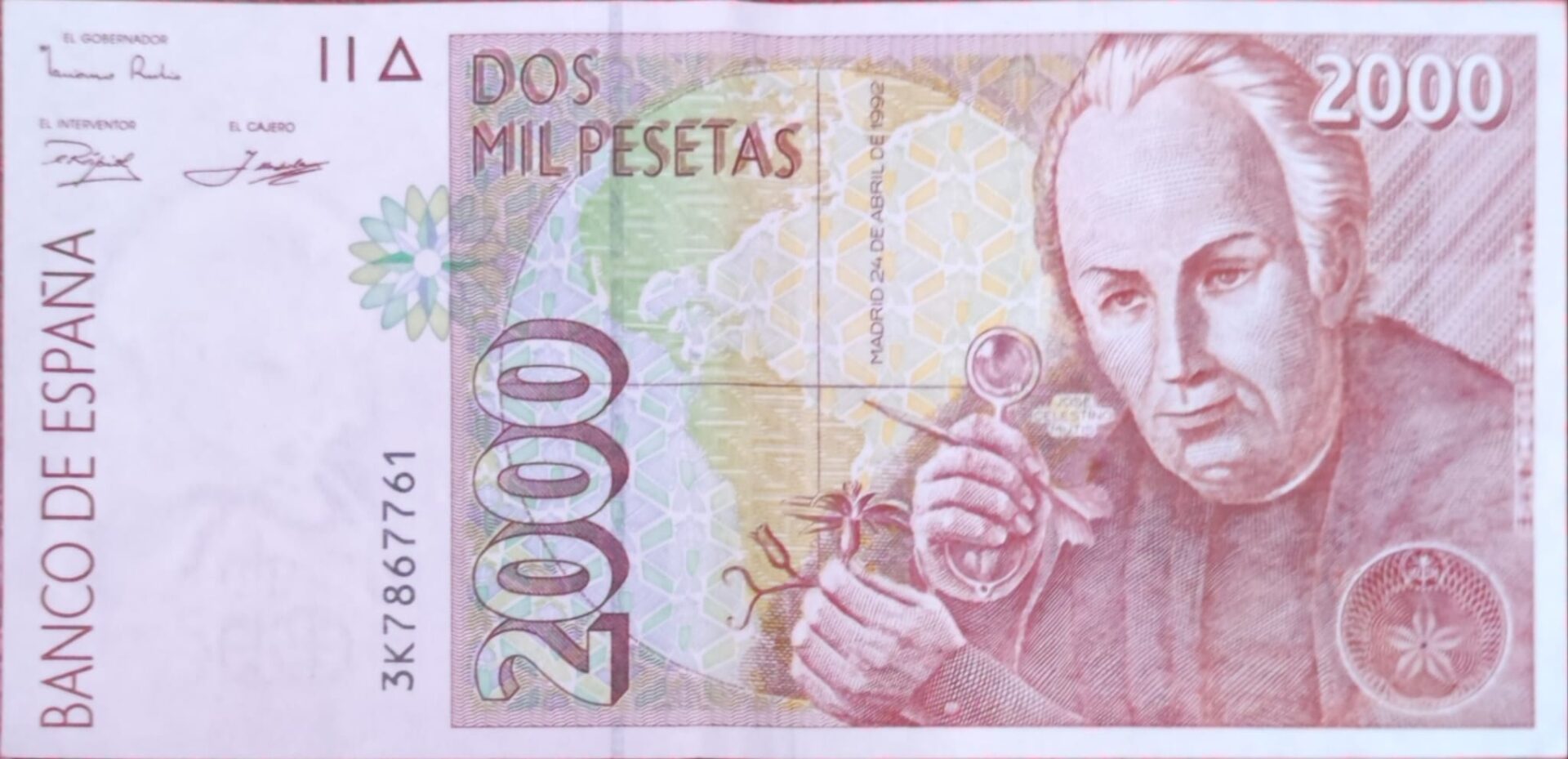 BILLETE DE 2000 PESETAS JOSE CELESTINO MUTIS. 1992. NUEVO DISEÑO 1995