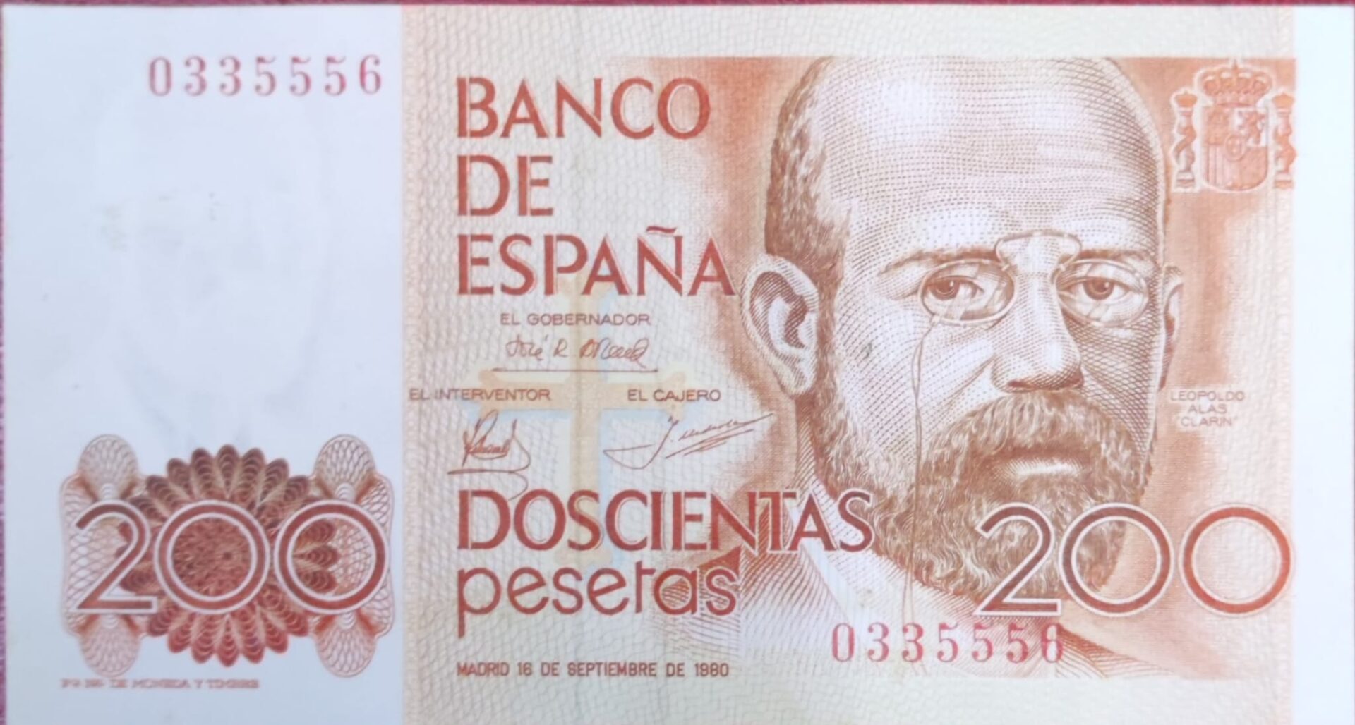 BILLETE DE 200 PESETAS. LEOPOLDO ALAS "CLARÍN". 1980