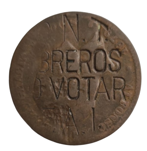 CONTRAMARCA ANARQUISTA SOBRE MONEDA COBRE 10 CÉNTIMOS.