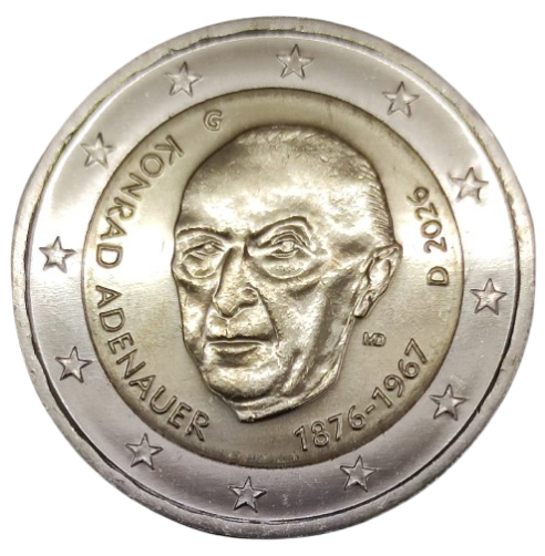 2 EURO CONMEMORATIVOS DE ALEMANIA DE 2026 150 ANIVERSARIO DEL NACIMIENTO DE CONRAD ADENAUER