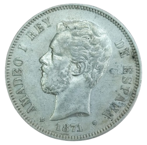 5 PESETAS AMADEO I DE SABOYA 1871 *71  PLATA