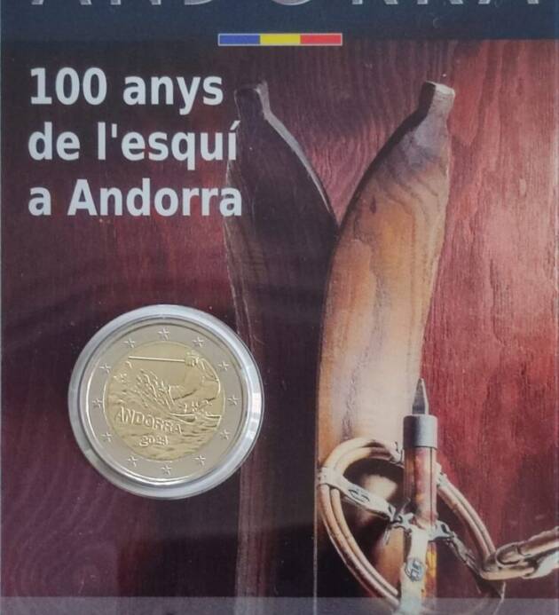 2 EURO CONMEMORATIVOS ANDORRA 2024 DEDICADOS A LOS 100 AÑOS DEL ESQUÍ EN ANDORRA