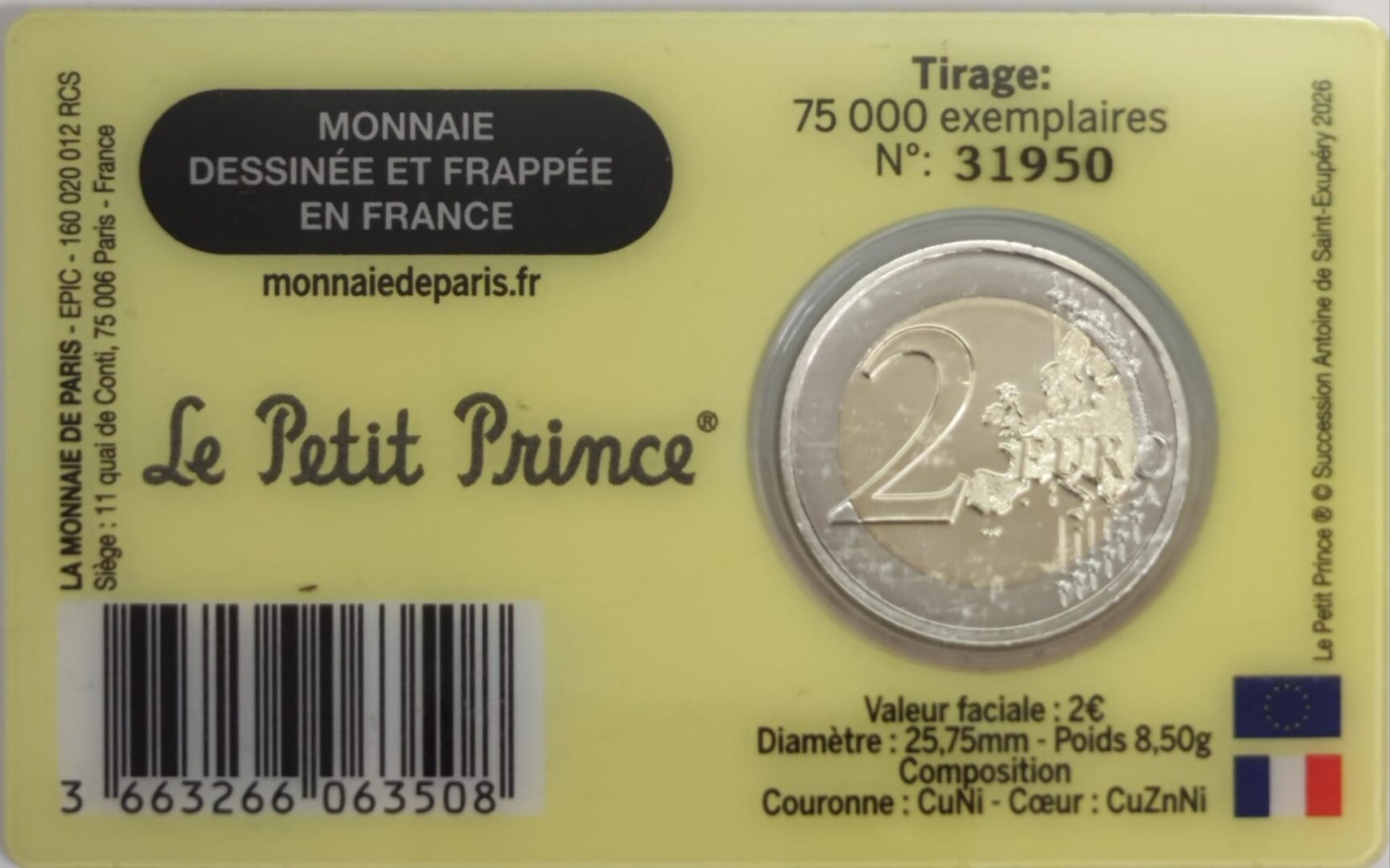 MONEDA 2€ COINCARD CONMEMORATIVA DEL 80 ANIVERSARIO PUBLICACIÓN PRINCIPITO FRANCIA 2026 - DESIERTO - Imagen 2
