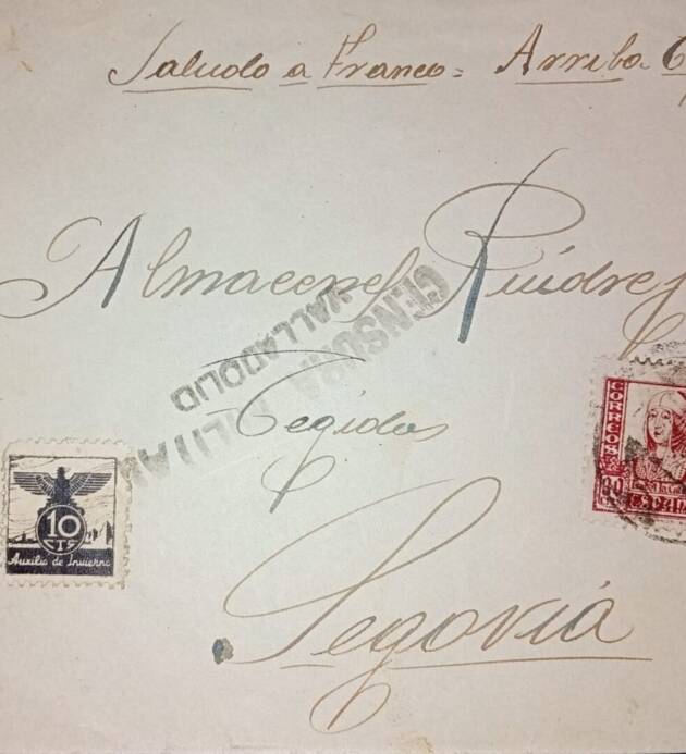 SOBRE POSTAL CON CENSURA MILITAR GUERRA CIVIL VALLADOLID - SEGOVIA 1937