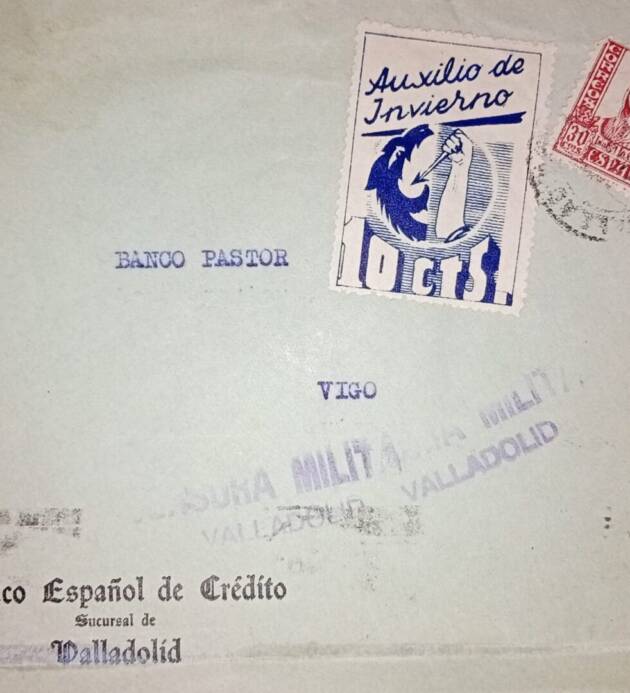 SOBRE POSTAL CON CENSURA MILITAR DE VALLADOLID GUERRA CIVIL ESPAÑOLA CON DESTINO VIGO