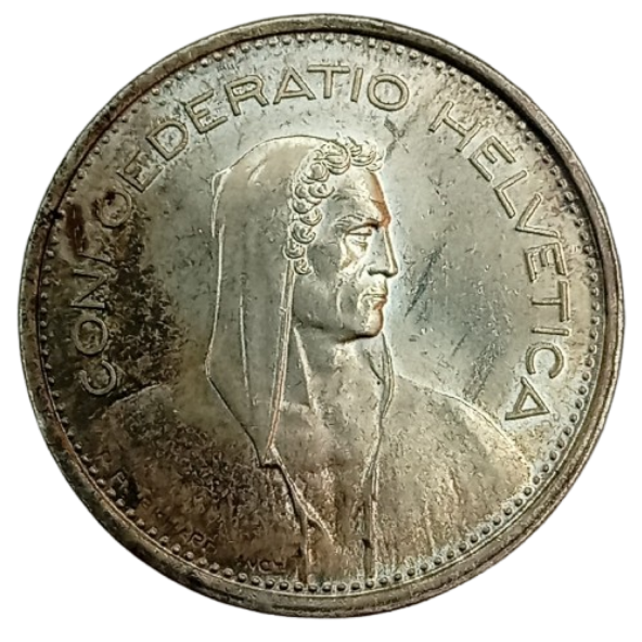 5 FRANCOS SUIZOS 1969 PLATA
